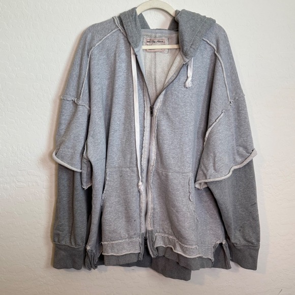 We The Free Tops - We The Free Free People Oversized Beach Grunge Zip Hoodie Gray Large Distressed